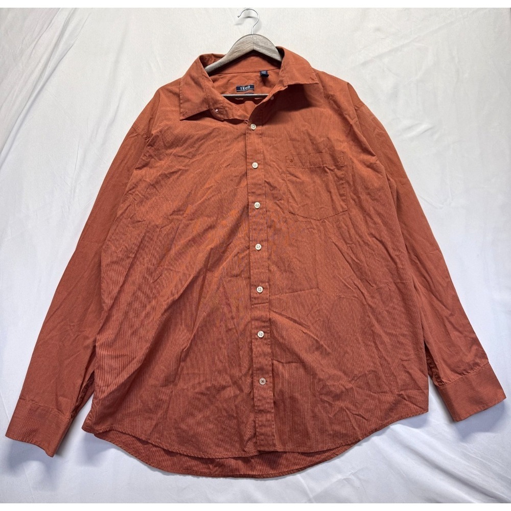 IZOD Premium Essentials Shirt Mens 2XLT Burnt Orange Micro Stripes Button Up